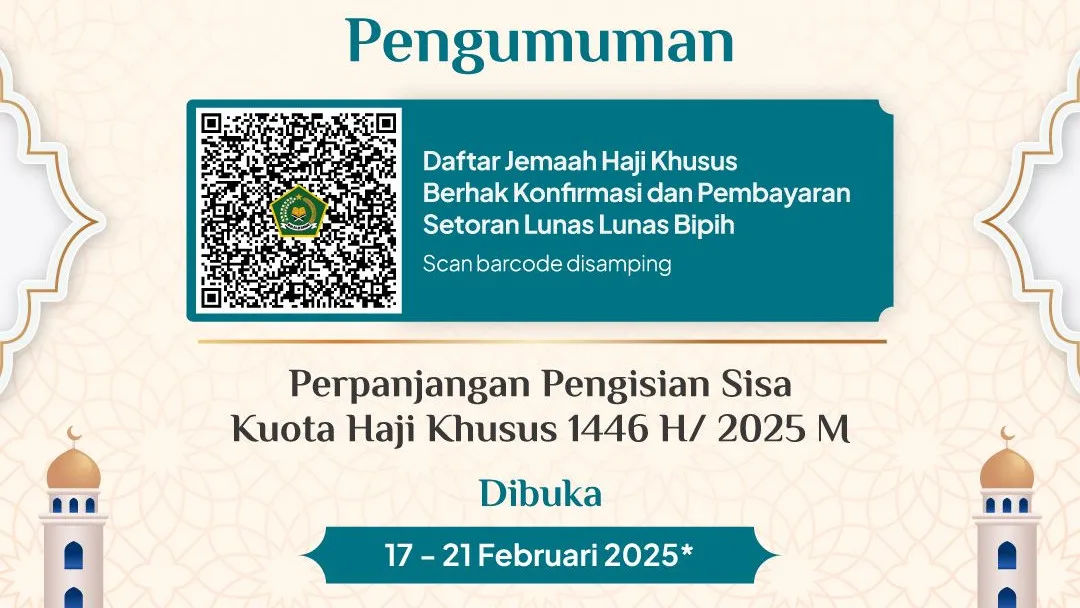 Pelunasan Biaya Haji Khusus Diperpanjang Hingga 21 Februari 2025,Tersisa 1.838 Kuota 1 aso 18