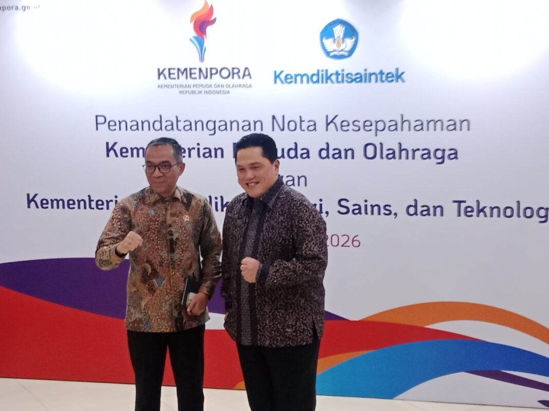 Kementerian Pemuda dan Olahraga (Kemenpora) bersama Kementerian Pendidikan Tinggi, Sains, dan Teknologi (Kemendiktisaintek) resmi menjalin kolaborasi strategis untuk memperkuat pengembangan olahraga di lingkungan perguruan tinggi. (Foto: AGF).