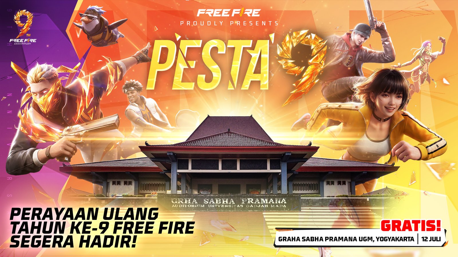 Pesta 9 Free Fire Segera Hadir di GSP UGM 12 Juli
